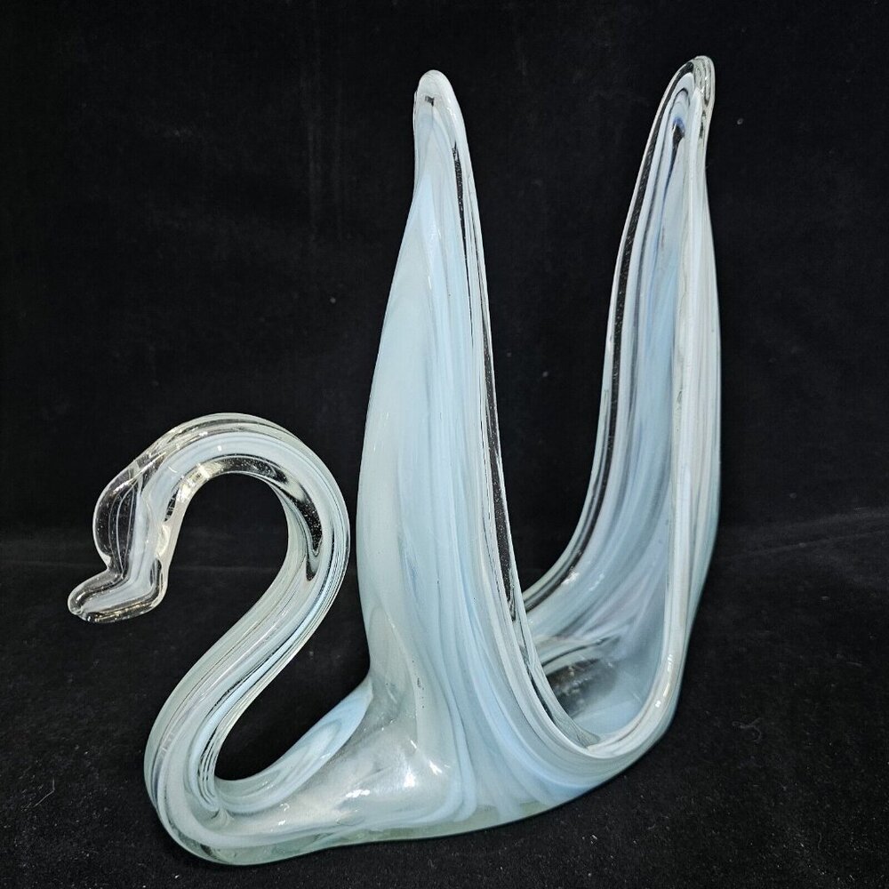 Vintage Italian Art Blown Glass Light Blue Swirl SWAN Mail Letter Napkin Holder